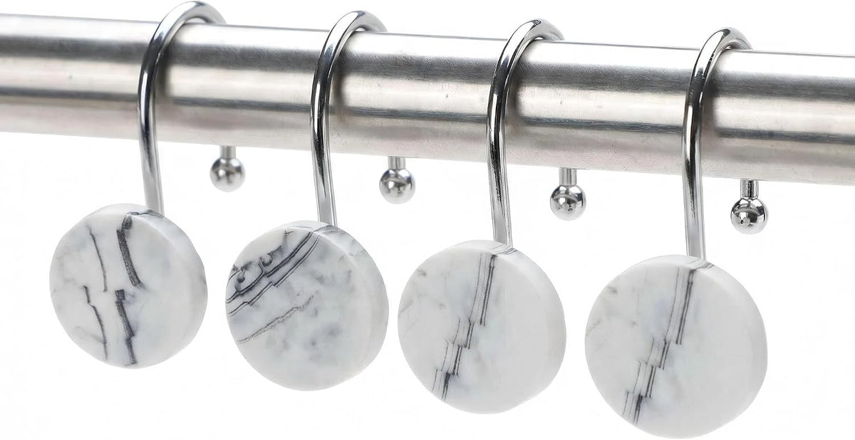 12 Pc Marble Shower Curtain Hooks Rustproof Resin Decorative Curtain Rings