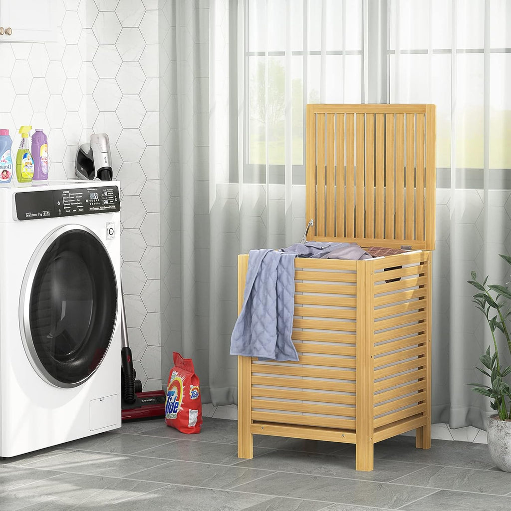 Homykic 120L Bamboo Laundry Hamper with Lid and Removable Bag, Natural