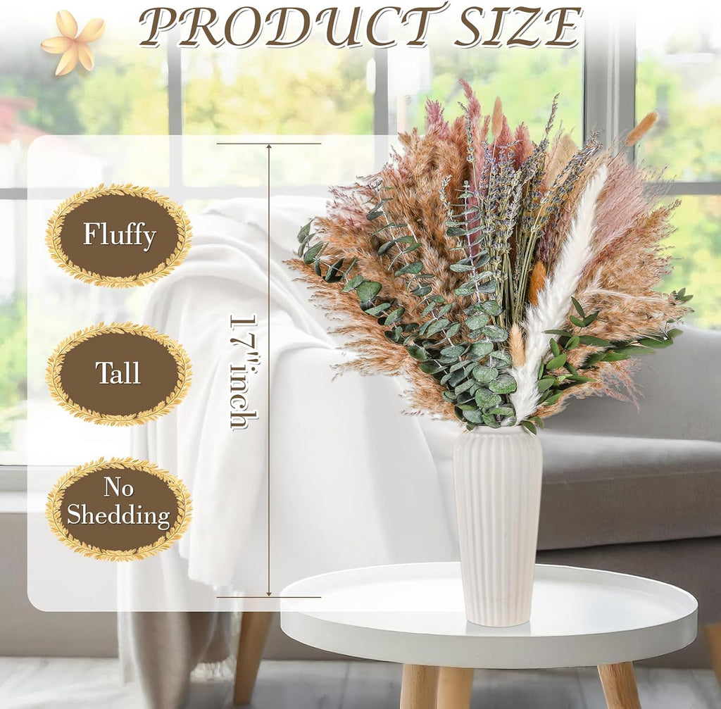 800 Pcs Boho Dried Pampas Grass Decor, Exquisite Lavender and Eucalyptus Dried Rustic Flowers Arrangements Bouquets for Your Bohemian Home, Bedroom, and Wedding Table Decoration