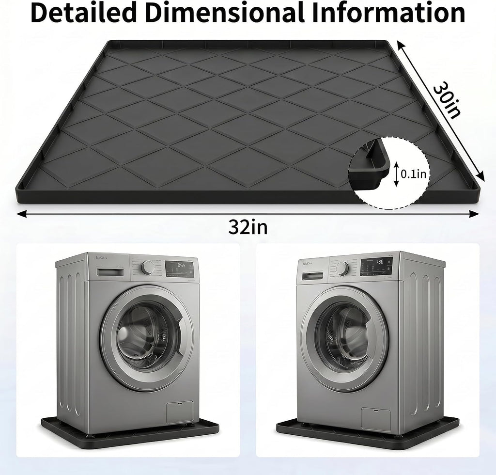 32"x30" Washing Machine Pan Silicone Mat, Upgraded 1" Raised Edges
