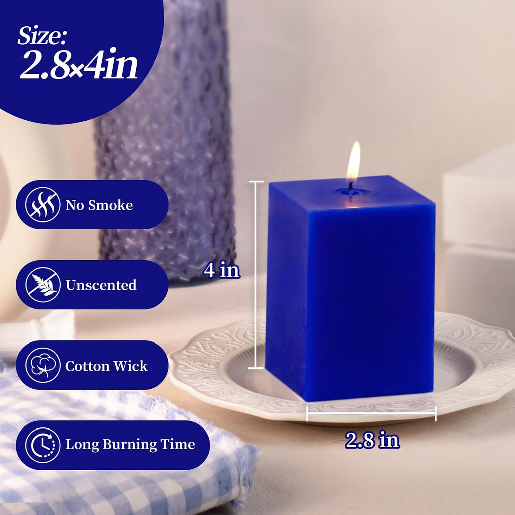 KONNI Pillar Candles Set of 3,2.8"X 4" Classic Blue Unscented Pillar