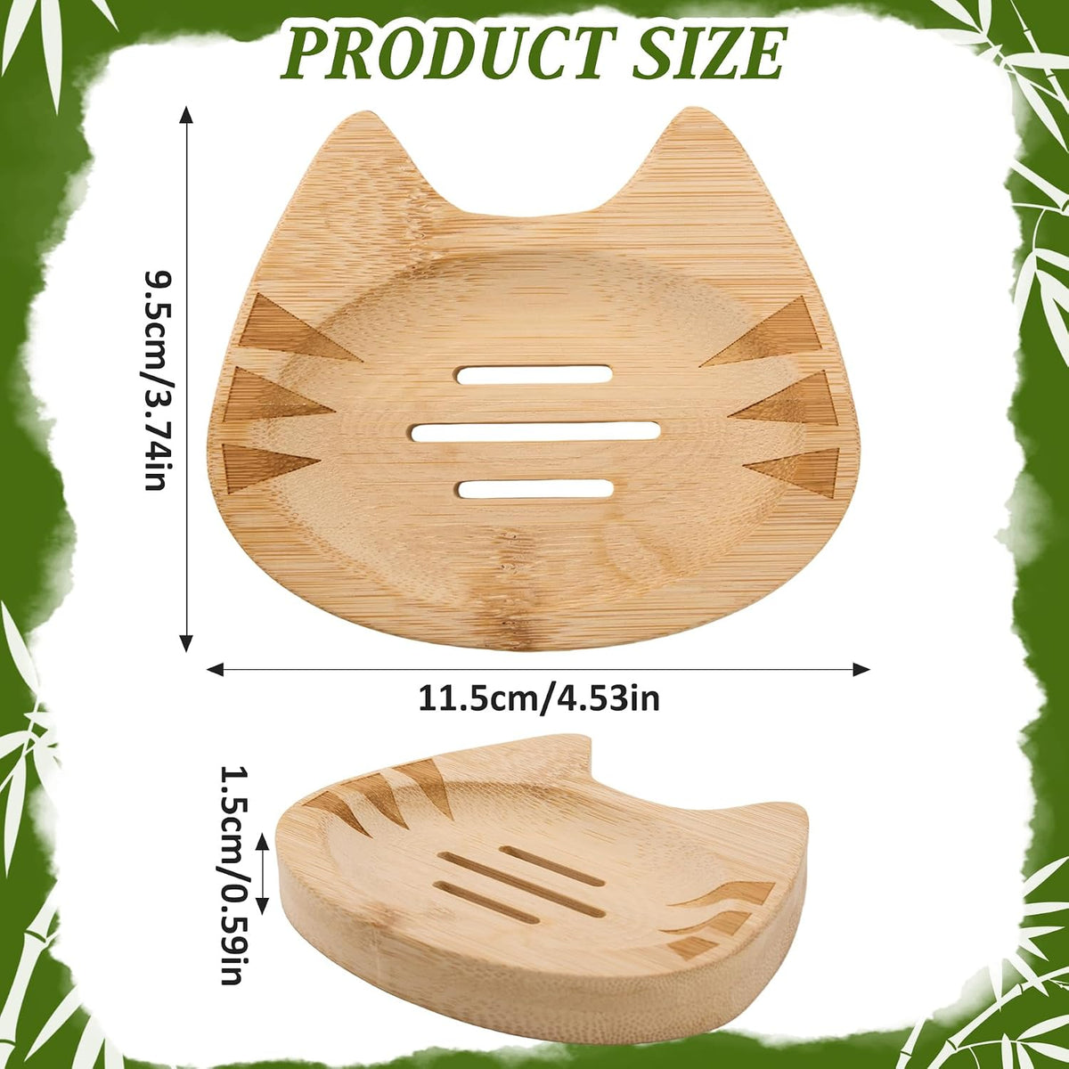 Bamboo Soap Dish Self Draining for Shower - Cute Cat Bamboo Soap Tray Holder Saver with Drainage, Natural Waterproof Decorative Tray for Bathroom, Kitchen, Sponges, Bath Tub, Shower, Sink - 1 Pack
