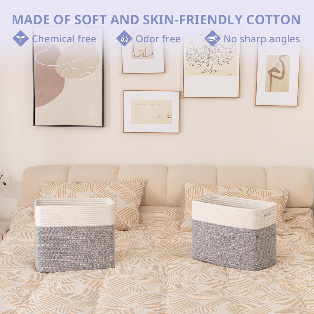 OIAHOMY 2 PACK Tall Storage baskets 42L Blanket Basket Living Room Grey
