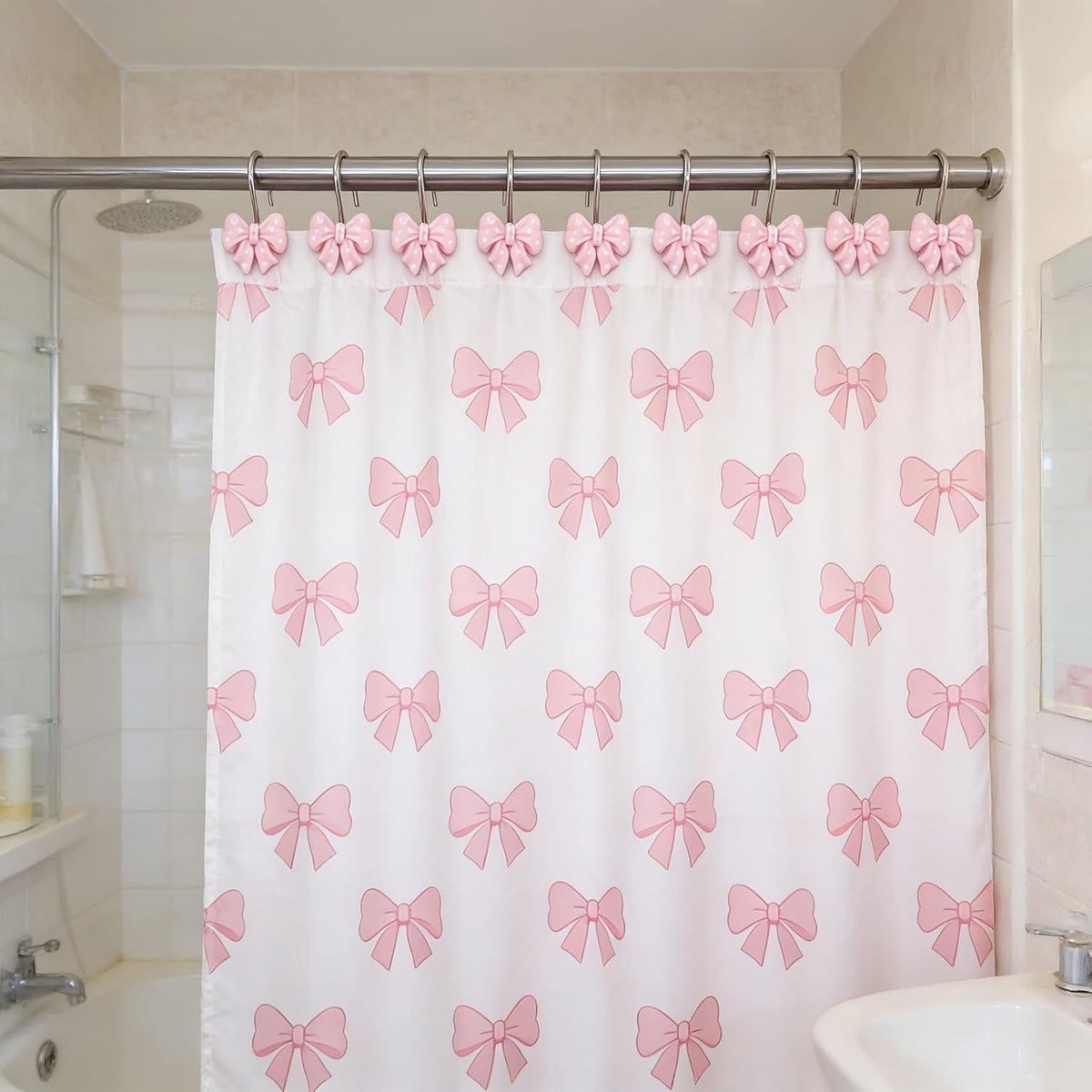 Twofishes Home Fashion Pink Shower Curtain Rings Pack of 12