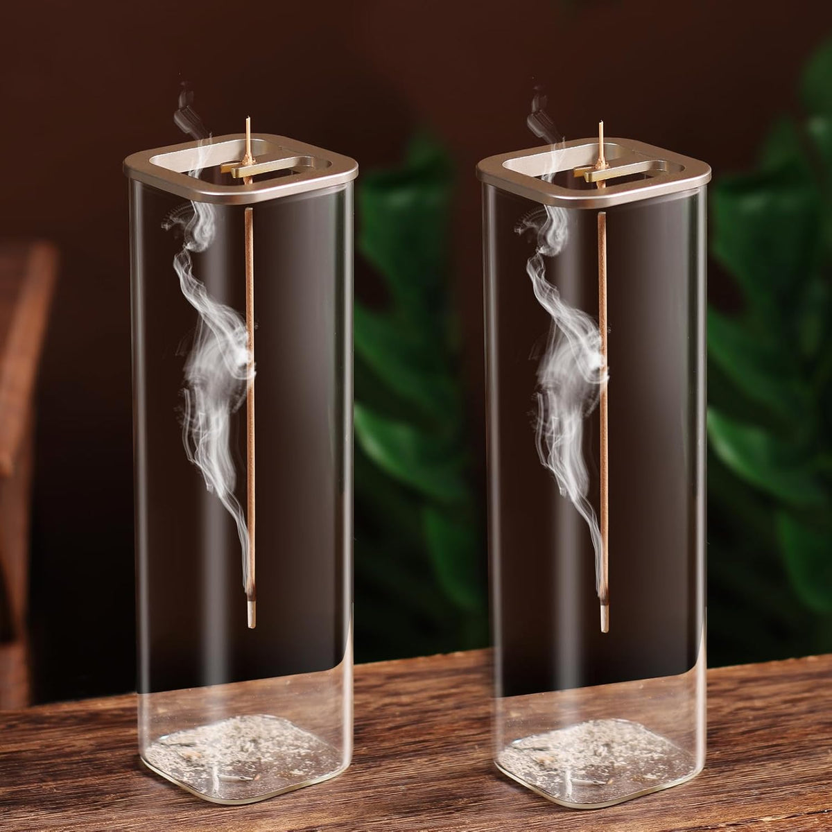 Insence-Stick Holder [Anti-Ash Flying], Modern Incense Burner Holder with Removable Glass Ash Catcher, for Home Decor Yoga Meditation (2 Pack Champagne Gold)
