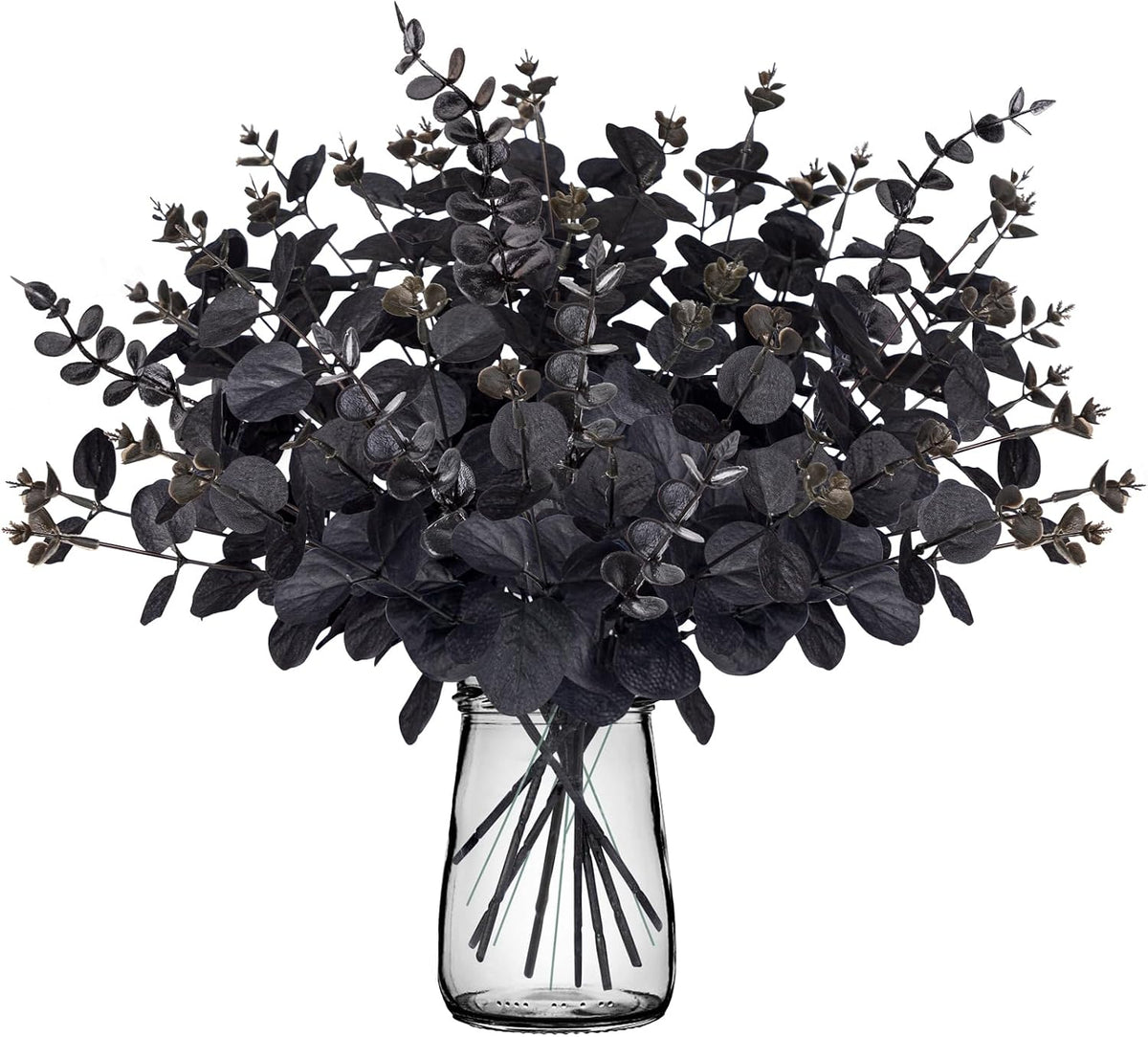 Yen Jean 20PCS Black Halloween Decor Artificial Flowers Bulk - Eucalyptus Stems Branches Decorations for Table Indoor Centerpieces Party Supplies