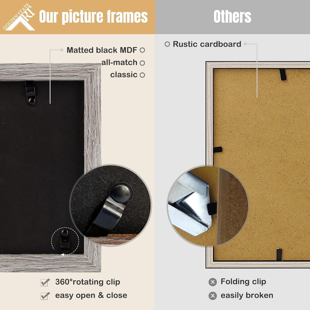 Golden State Art, 4x6 Triple Picture Frame Light Grey- Real Glass, 2 Pack