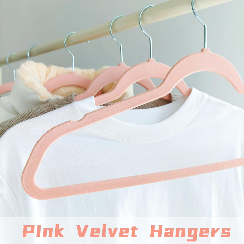 Pink Velvet Hangers 100 Pack, Adult Hangers Anti-Slip Slim Space Saving Hangers with 360° Swivel Hook, 17.5 Inch Clothes Hangers for Coats,Sweater,Jackets,Dresses, Shirts, Suits & T-Shirts
