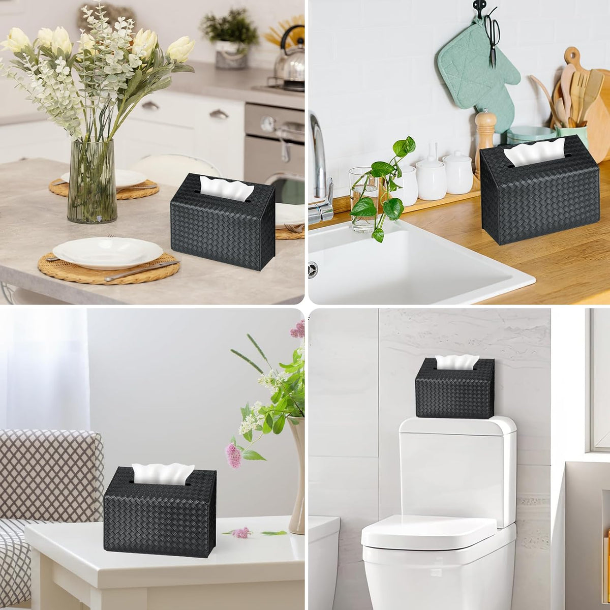 NiHome PU Leather Tissue Box Cover for Kleenex Hand Towels, Black