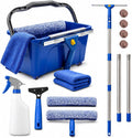 Window Cleaning Kit with Extendable Long Handle, Professional Window Squeegee & Window Washer Tool Set for Indoor Outdoor High Windows, Glass, RV & Shower Doors