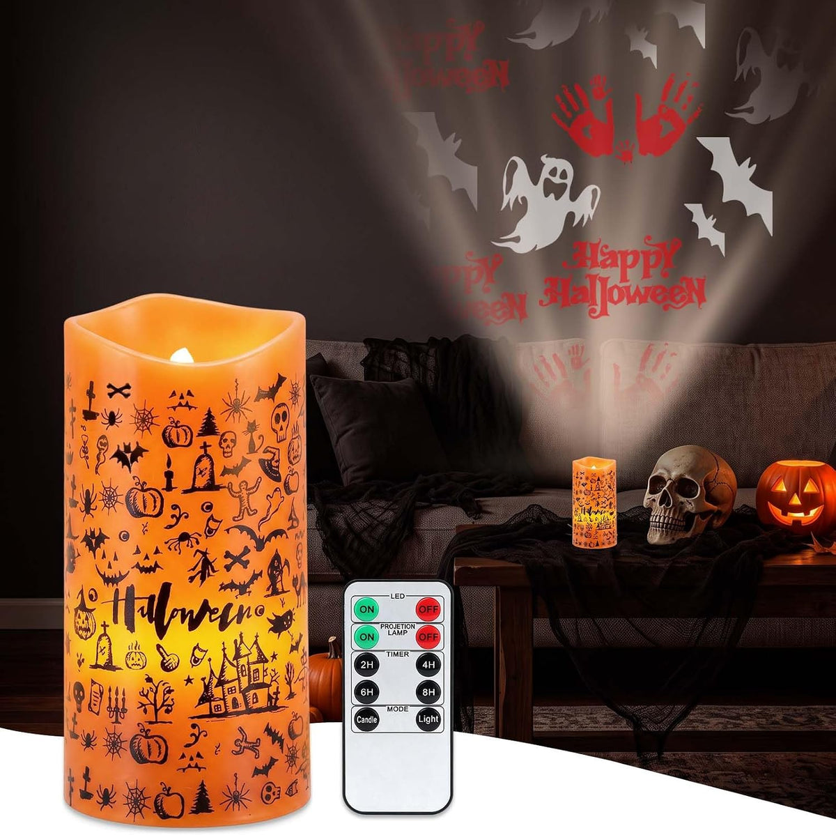 AVEKI Orange Projector Candle Light, Ghost Flameless Candles Lamp