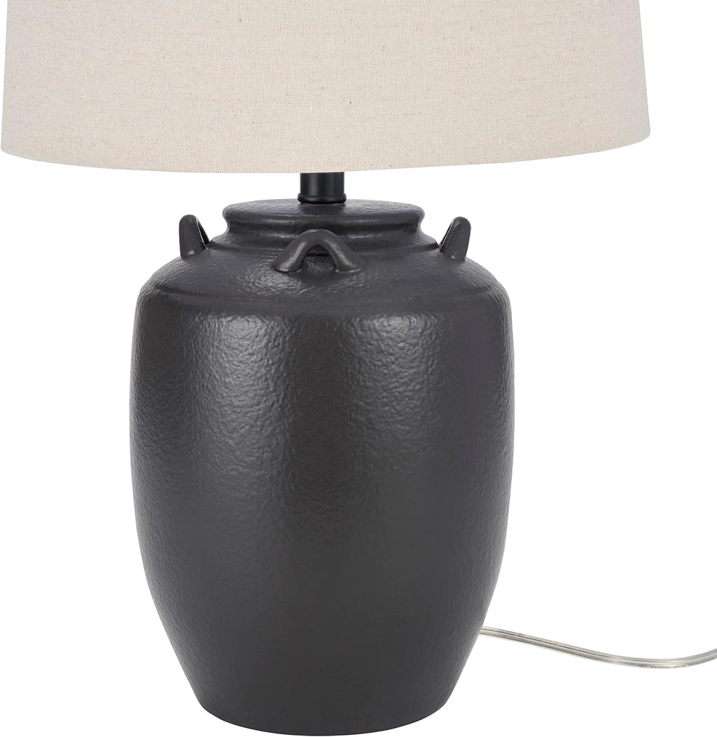 Nourison Home 24" Black Farmhouse Ceramic Pottery Jug Table Lamp for Bedside Table, Living Room, Office, Entryway
