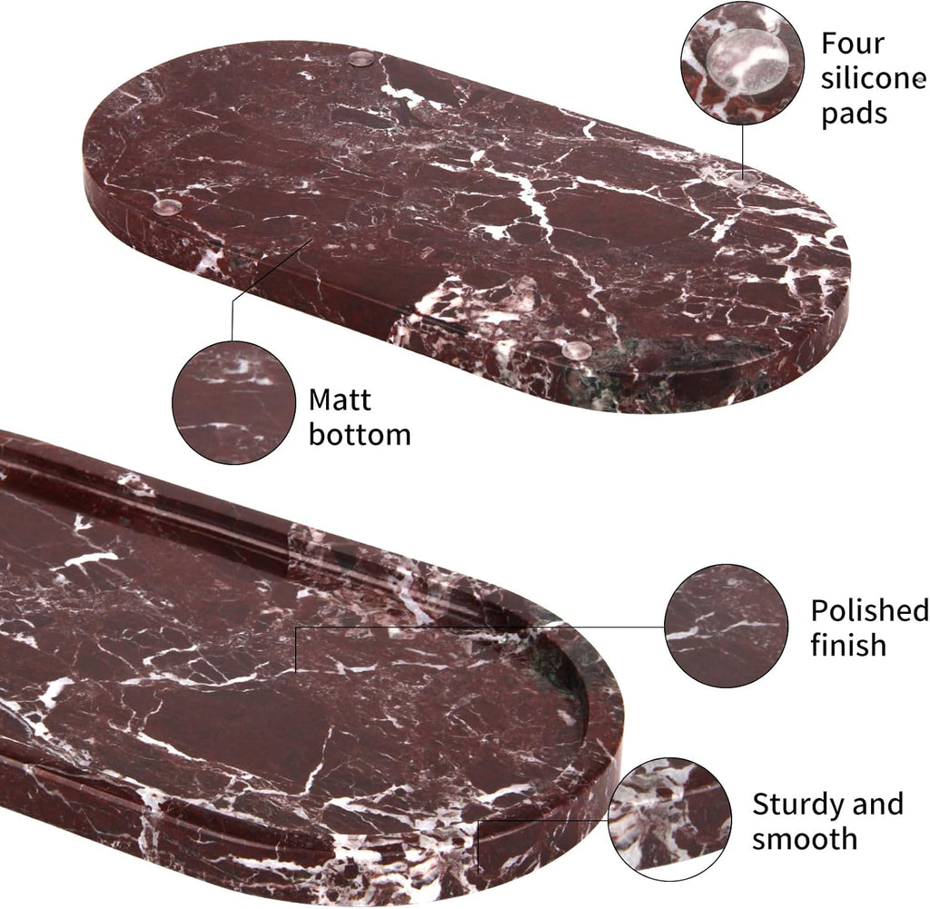 Oval Marble Bathroom Vanity Tray, Rosso Lepanto, 12" x 6" x 0.8"