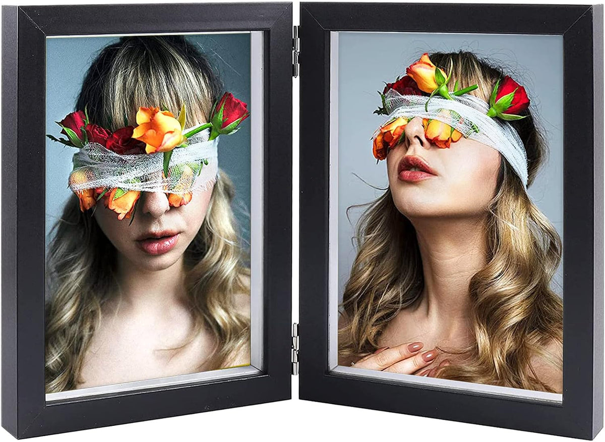 AVEAX Double 5x7 Picture Frame Black Wood Photo Frame Shadow Box Frame