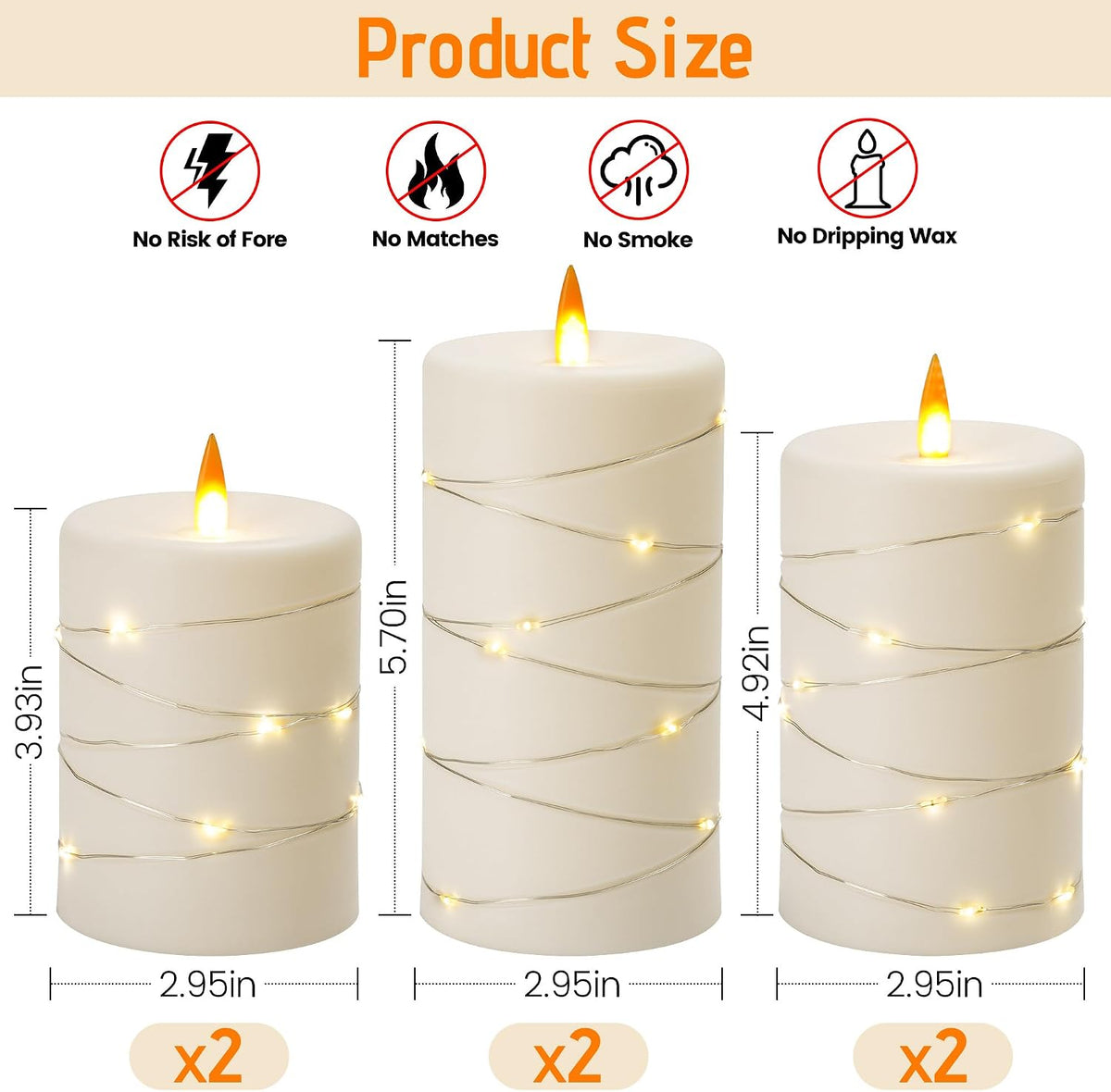 Upinmz 6 Pack Flameless LED Pillar Candles, Battery Operated Flickering Plastic Candles with Remote & Timer, Set for Home, Wedding & Holiday Ambience, Ivory White