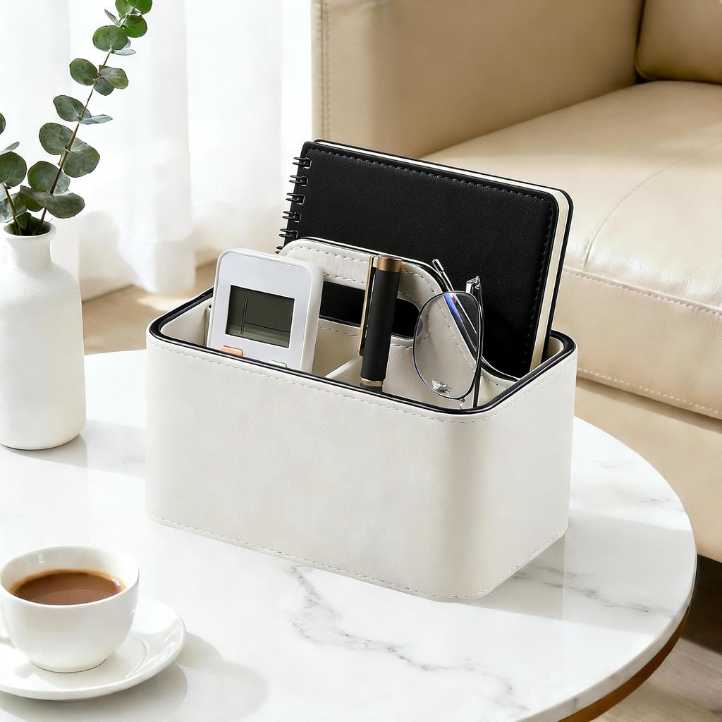 Remote Control Holder, Portable Desk Remote Organizer, Cream