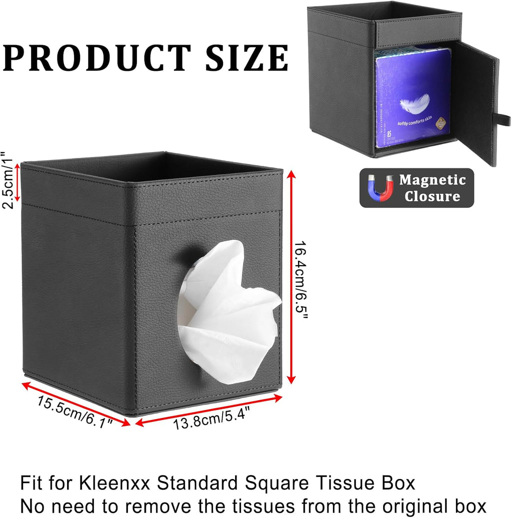 Sumnacon Square Tissue Box Cover with Storage Tray,Tissue Box Holder,Black