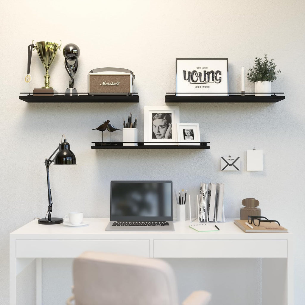 WOPITUES Floating Shelves 24 inch for Wall Decor Set of 3, Black