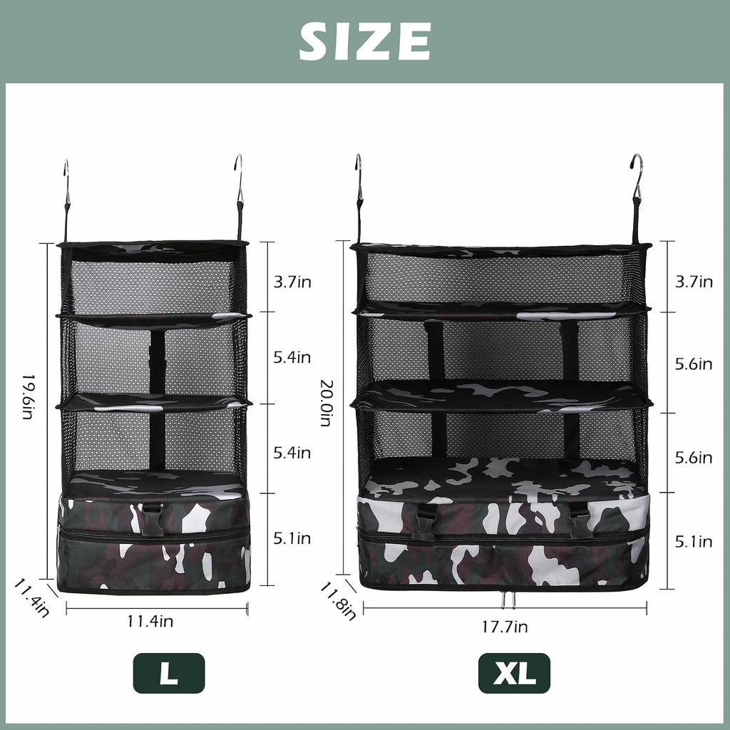 Surblue Hanging Closet Storage Bag Collapsible 3-Shelf Washable Oxford Fabric with 2 Hooks (L 11.41 * 11.41 * 19.68in, Camouflage)