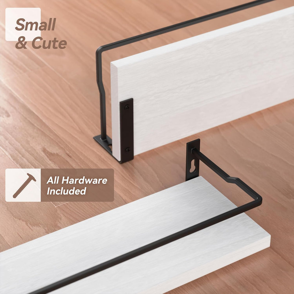 RICHER HOUSE White Bathroom Floating Wall Shelf Set of 4, Small Organizer Over Toilet Storage, Guard-Rail Kitchen Shelves - White