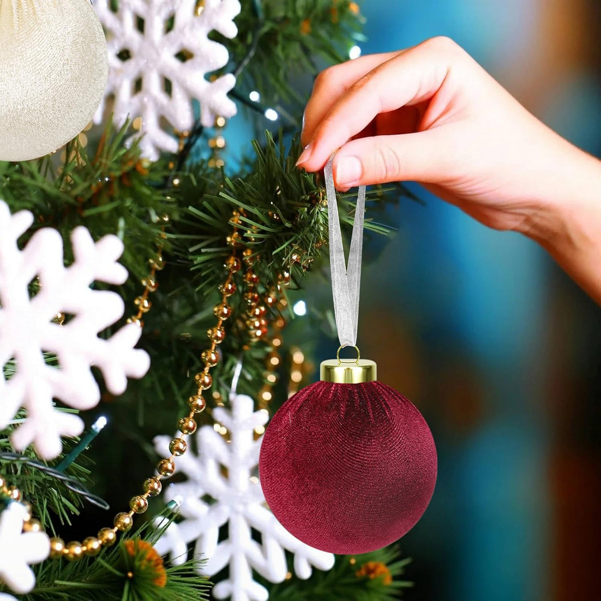 15 Pcs 3.15" Velvet Christmas Ornaments Balls, Xmas Tree Decor-Red