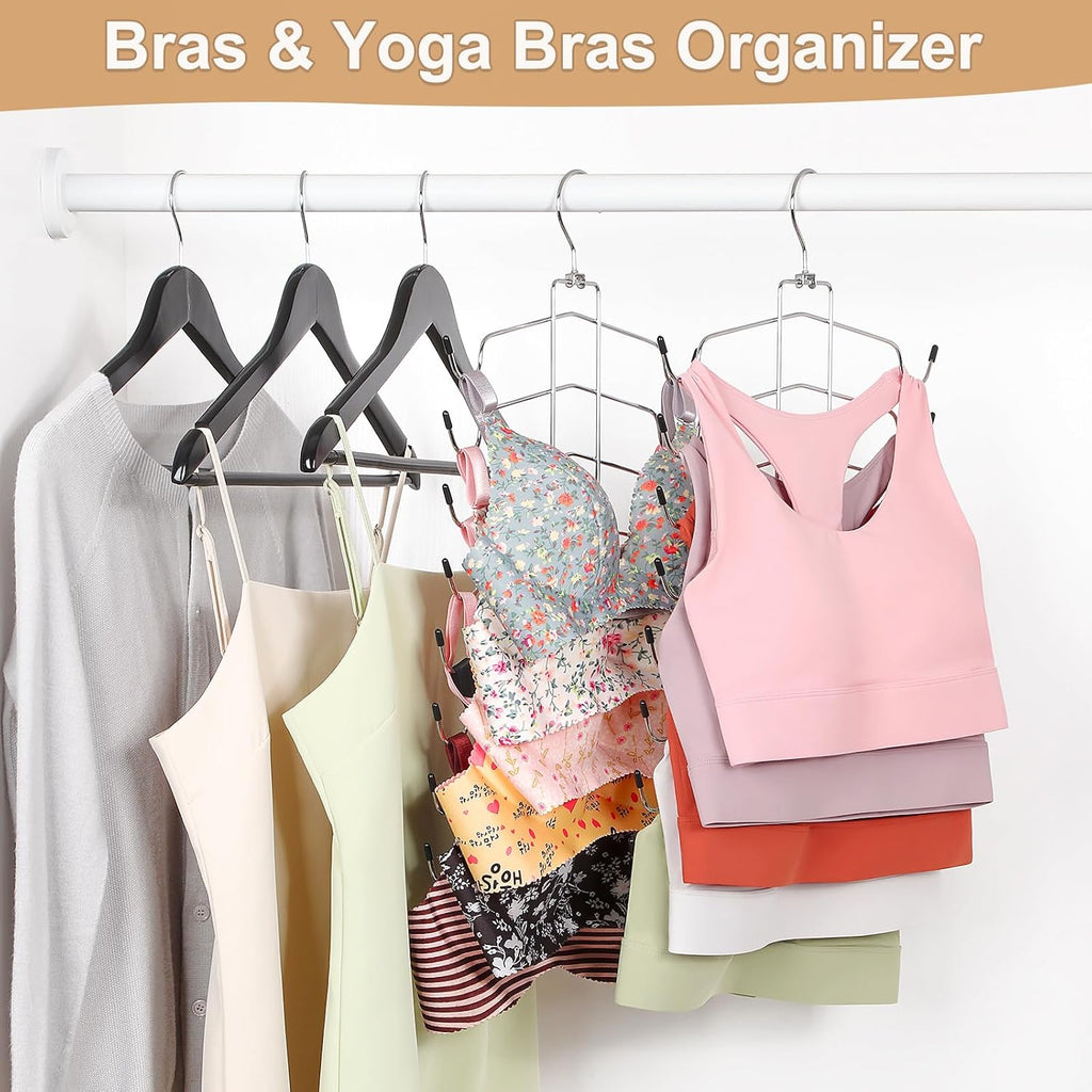 TOPIA HANGER 2 Pack Tank Top Hanger, 8 Layers Bra Hanger Space Saving, Sport Yoga Bras Holder, Closet Organizers and Storage for Camisoles Tank Tops Sports Yoga Bras Swimsuits, Silver CT79B