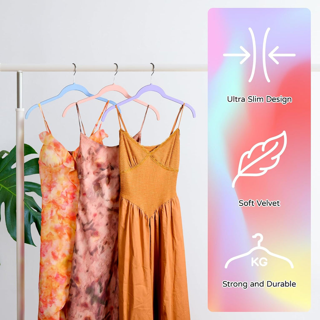 Sishynio Velvet Hangers 30 Pack, Non-Slip Slim Felt Hangers Colorful