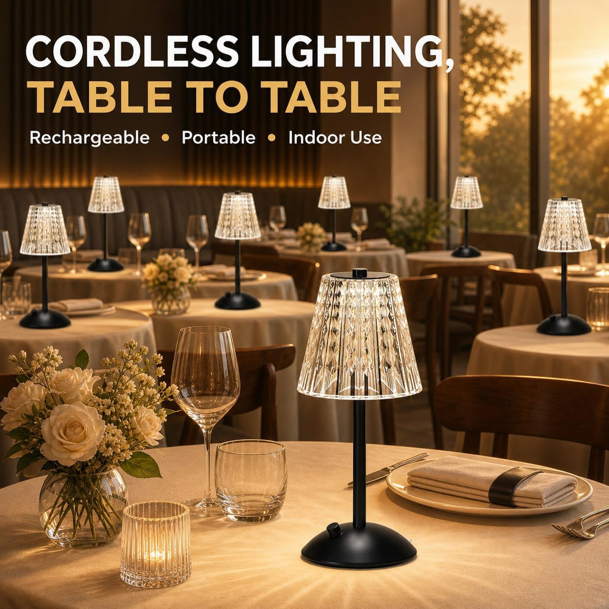 Small Black Cordless Table Lamp Rechargeable for Kichen Countertop Dining
