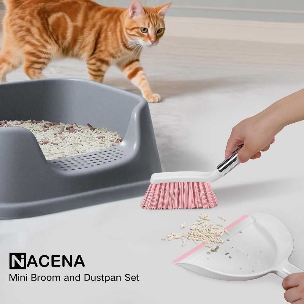 NACENA Mini Broom and Dustpan Set, Small Dust Pan and Brush Set,Pink