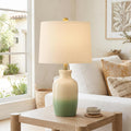 PoKat 24'' Farmhouse Living Room Lamp with Soft Ombre Finish, Modern Hand-Textured Table Lamps for Bedroom, Organic Bedside Lamps for Nightstand Office Guest Room Entryway Gift (Beige and Green)