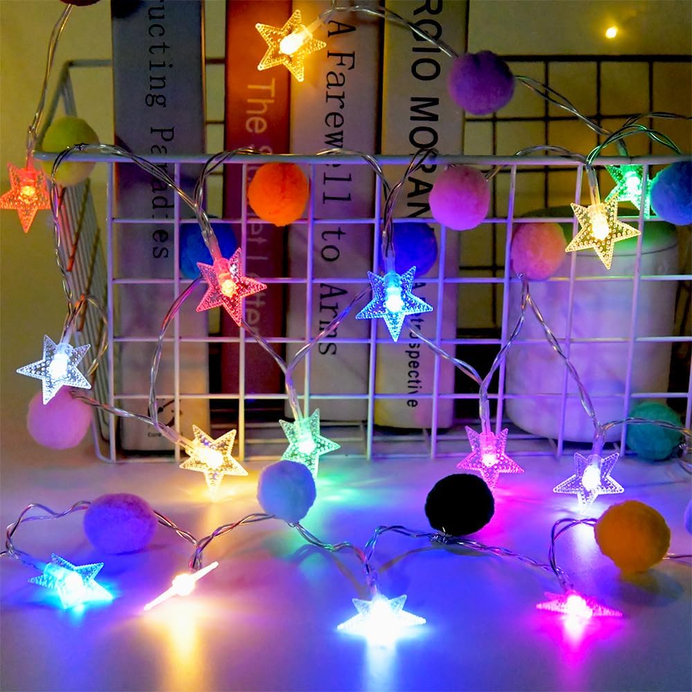 ChiRee Colroful Star Lights with Pom Poms