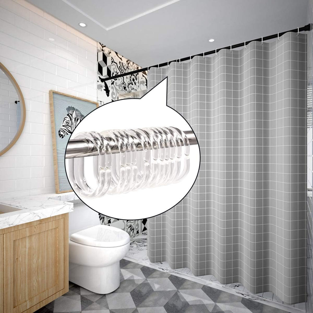 24 pcs Shower Curtain Rings Plastic Shower Curtain Hooks C-Shaped Rings Hook Hanger Bath Drape Loop Clip Glide Bathroom Shower Window Rod (Clear)