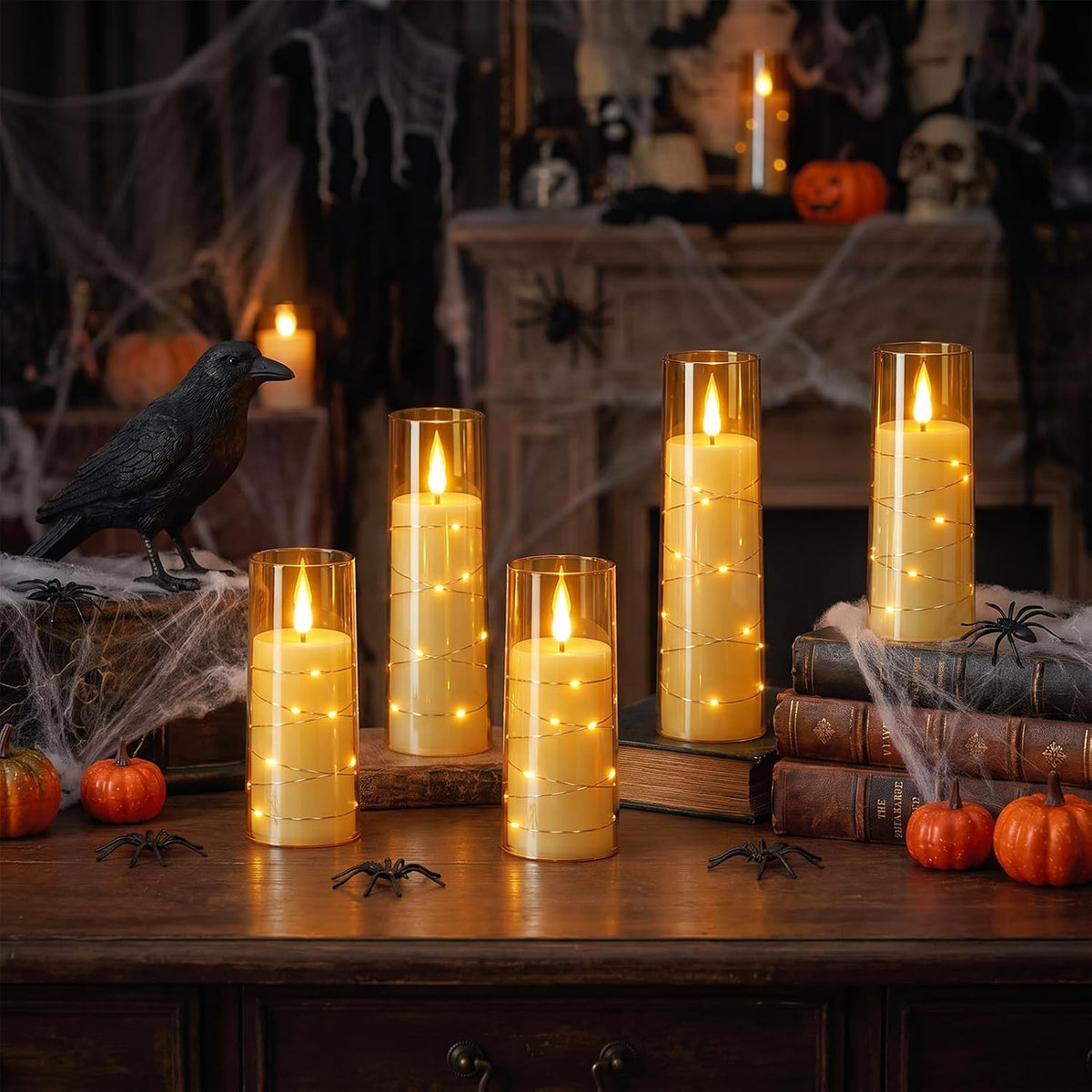 Rechargeable Flameless Candles String Lights Battery Operated 2 Remote Gold