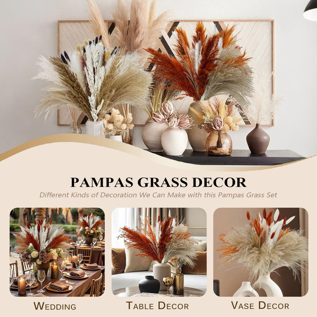 Pampas Grass Dried Flowers for Vase, Boho Home Decor, Wedding Decorations (Mixed Teal Blue)