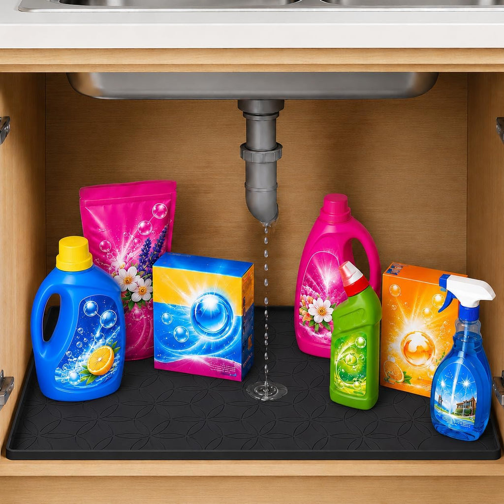 34"x22" Waterproof Cabinet Protector Silicone Under Sink Tray(Black)