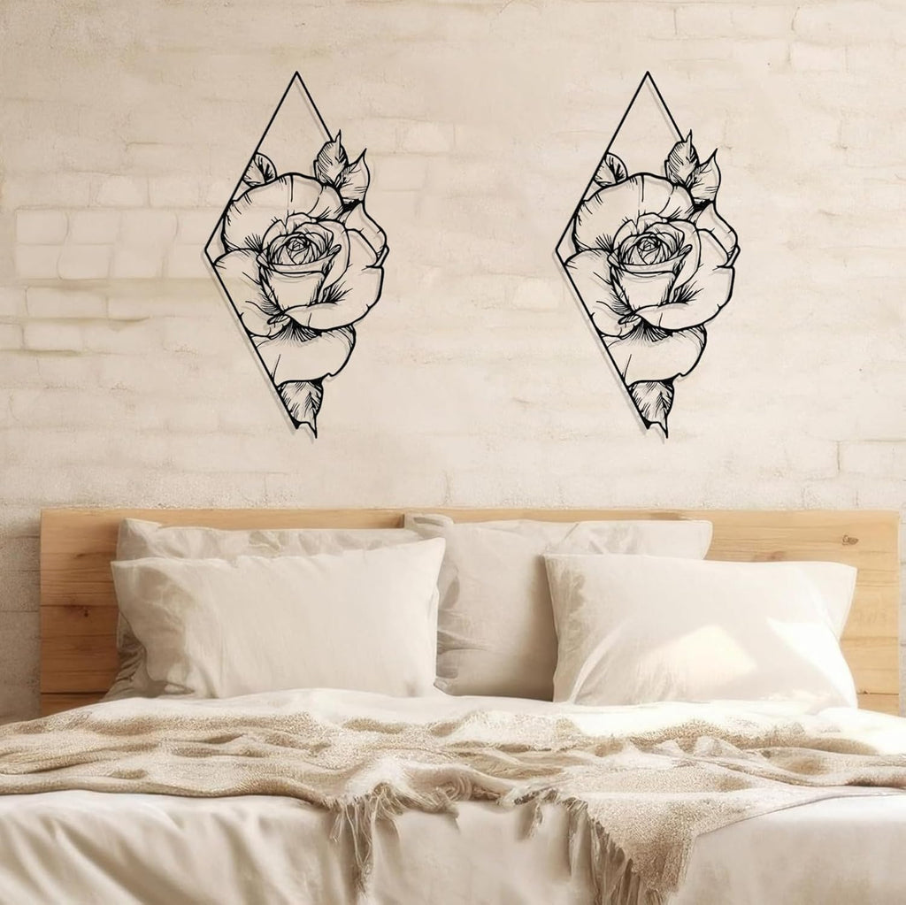 DUOOLN Metal Rose Wall Decor Art, Abstract Floral Hanging Sculpture Sign