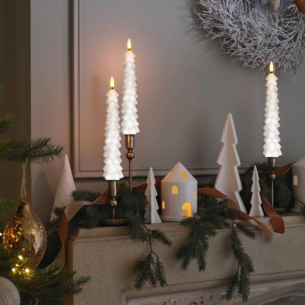 Christmas Tree Candles, Flameless Taper Candles with Remote, White