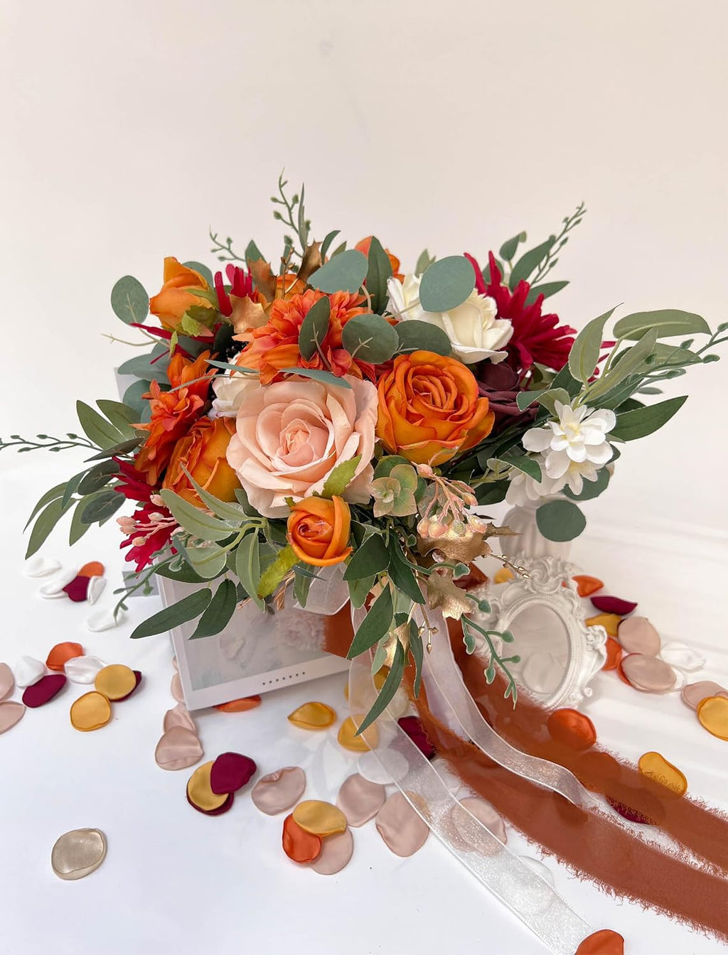 CherishedMoments Terracotta Bridal Bouquet,16 Inch,Artificial Fall Flowers
