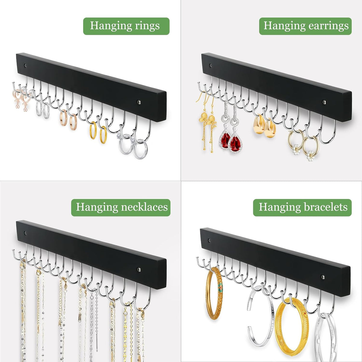 2-Pack Necklace Holder Wall-Mounted Wooden Jewelry Organizer with 28 Hooks