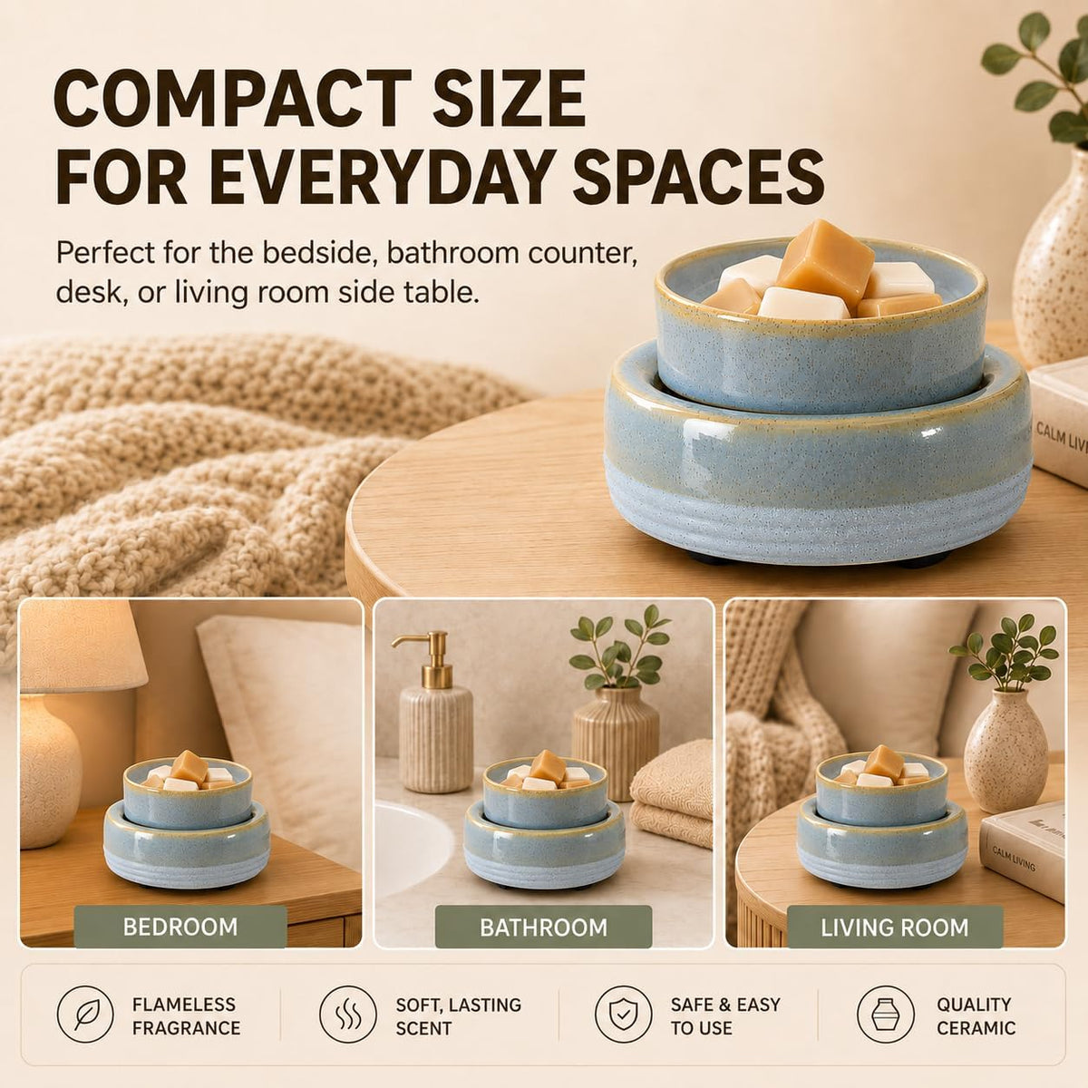 Wax Melt Warmer, Ceramic Candle Melter Melting Wax 3-in-1 Oil Burner Electric Fits Yankee Large Jar, Scented Candle Holder for Home Decor Gifts for Mom Grandma Women Girls