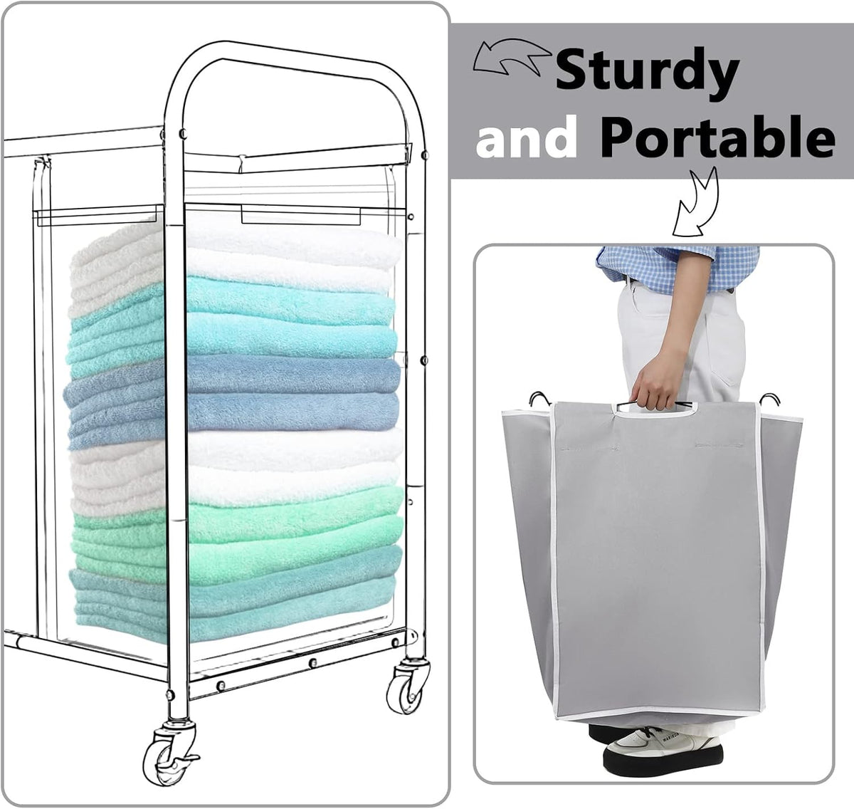 Bonuci 2 Pcs Laundry Sorter Replacement Bags, Gray