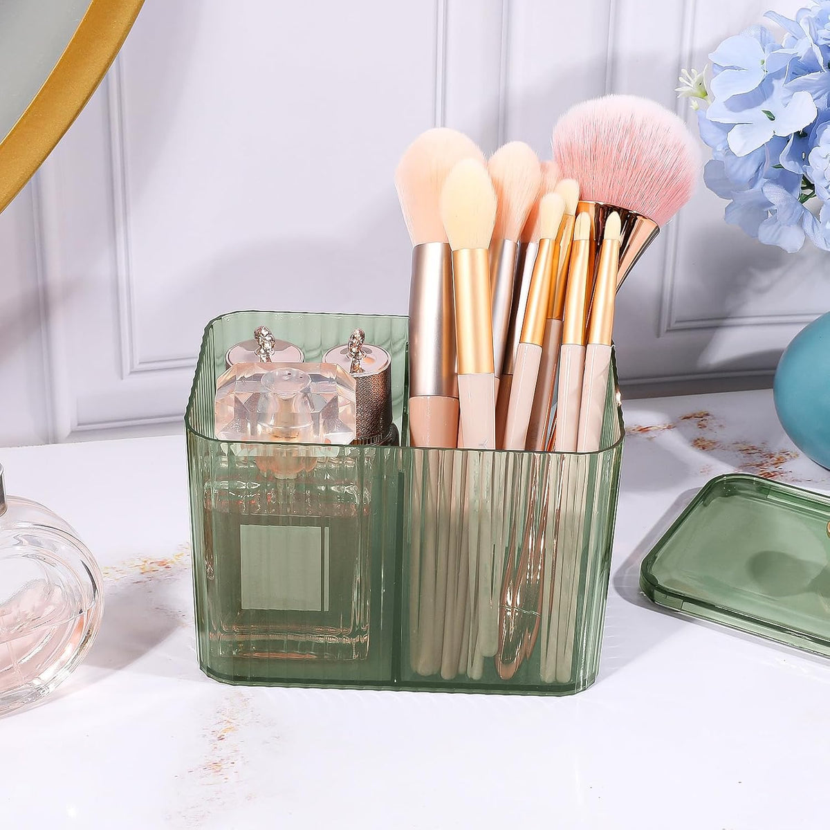 DASITON Acrylic Qtip Holder, Bathroom Jars With Lids Set, Apothecary Jar Dispenser For Cotton Ball, Swab, Round Pads, Floss