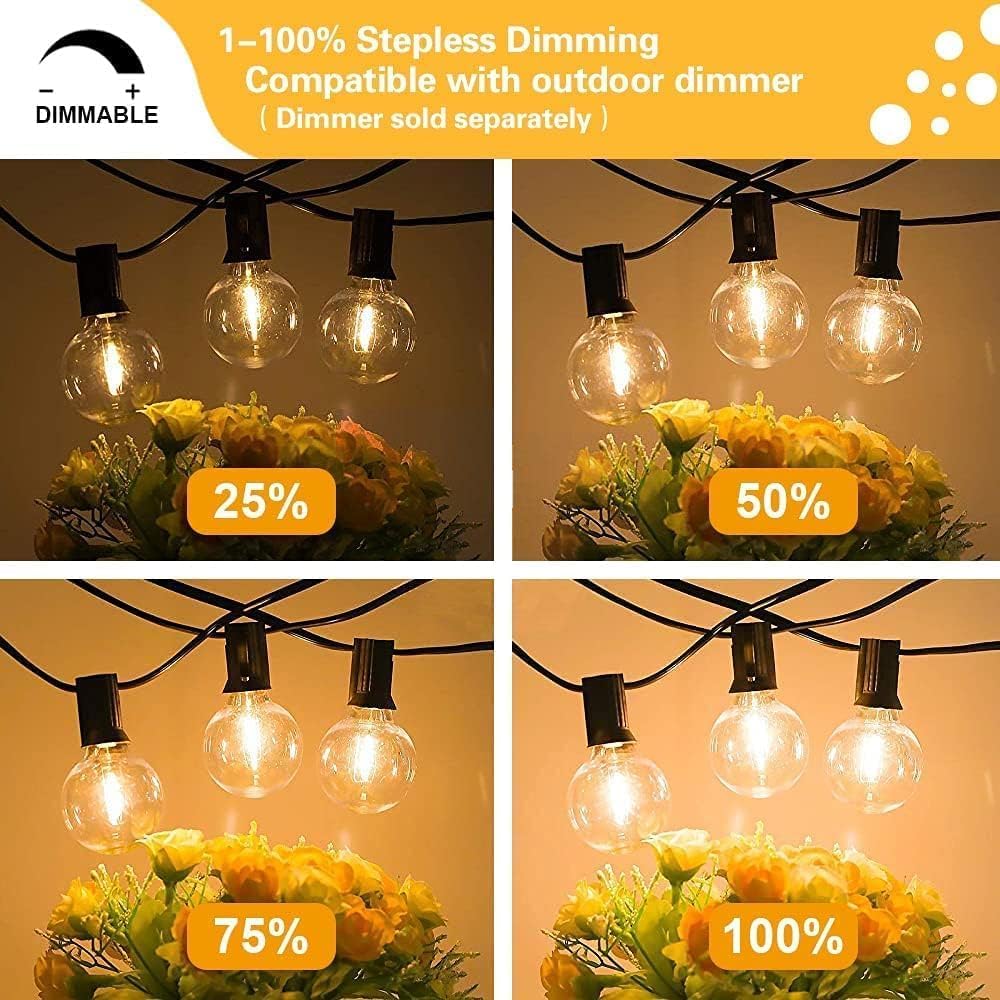 Banord 50FT Outdoor String Lights, Shatterproof Patio Lights with 26 Bulbs