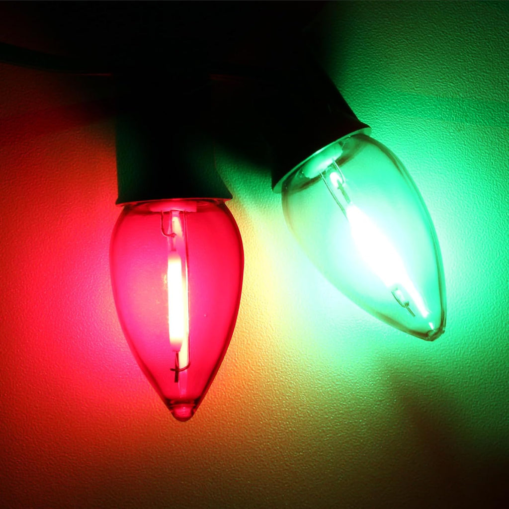 Meconard 25 Pack C7 LED Night Light Bulbs, E12 Candelabra Base, Red Green