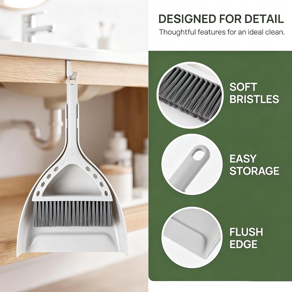 Mini Broom and Dustpan Set Small Hand Broom with Dust Pan and Brush White