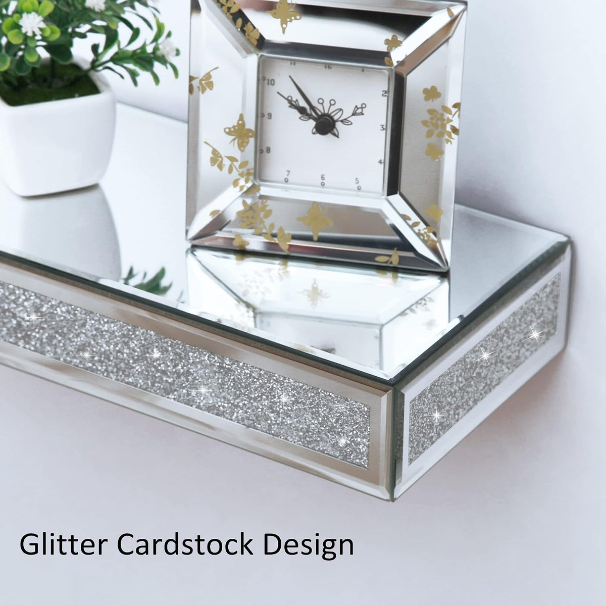 SHYFOY Mirrored Floating Shelves for Wall, Set of 2, Silver Glass Shelves