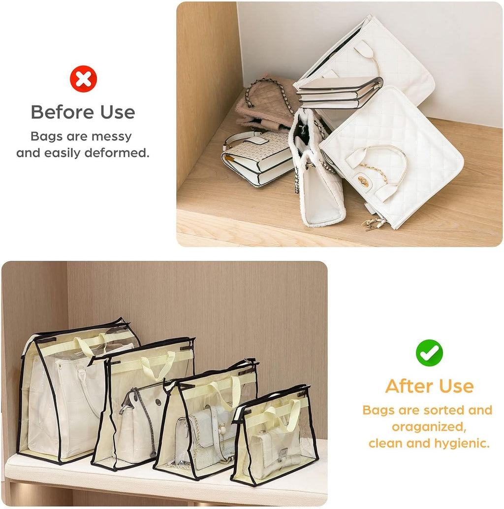 12 Packs Dust Bags for Handbags, Clear Handbag Storage, Purse Storage Organizer for Closet, Purse Cover Hanging Closet Organizer with Zipper and Handles