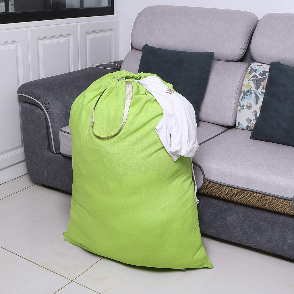 Heavy Duty Laundry Bag with Drawstring and Handle, Extra Large Travel Dirty Clothes Bag for Laundromat and Household, Durable Rip-Stop Laundry Hamper Liner, 28 x 40 Inch, Green