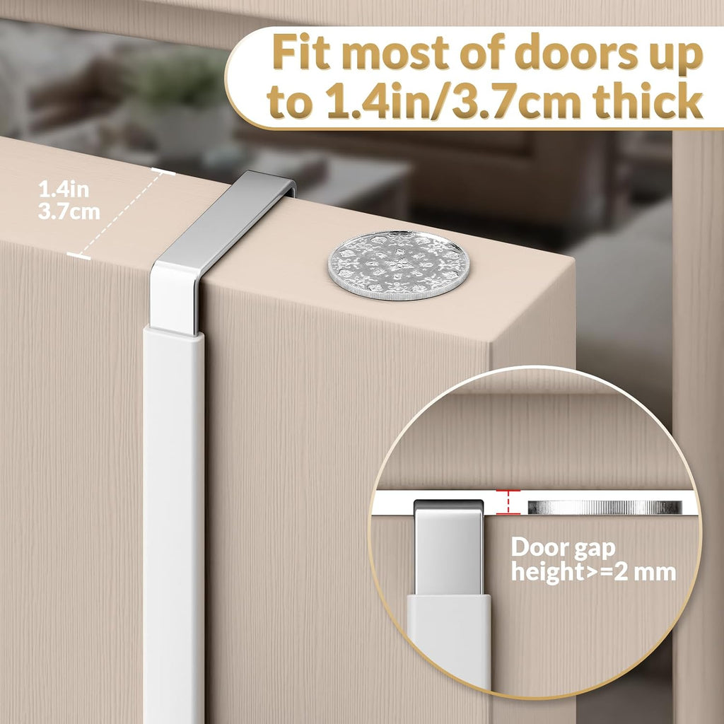 Over the Door Hooks, 4 Pack Heavy Door Hanger Hooks with Non-Slip Rubber, Over Door Hanger for Towels, Coats, Bags, Space Saving Door Coat Hanger for Living Room,Bathroom, Bedroom (White, Long)