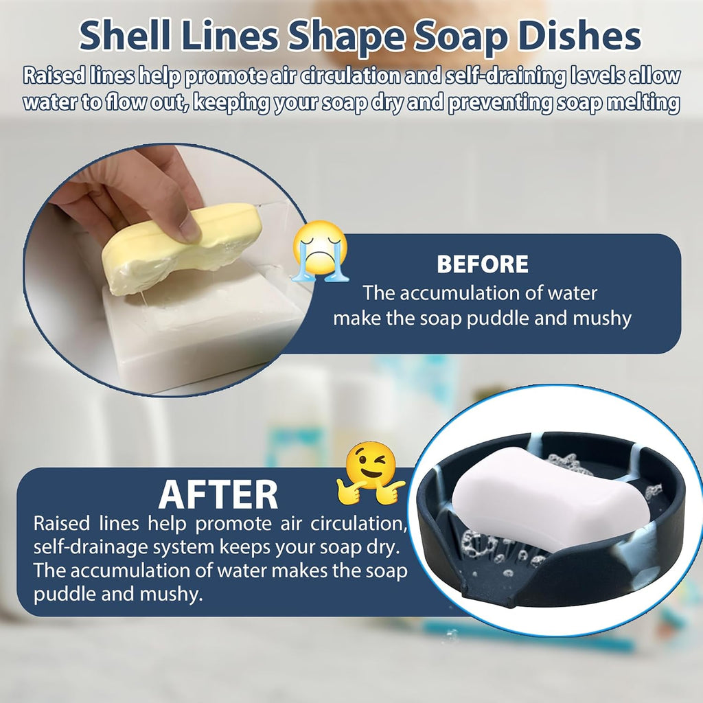 Self Draining Soap Dish, Silicone Soap Holder with Suction Cup and Drain Spout, Kitchen Bathroom Sink Organizer, Dish Soap Bar Tray Savers Sponge Holder, Perfect for Dispenser, Scrubber, Bottle, Cup